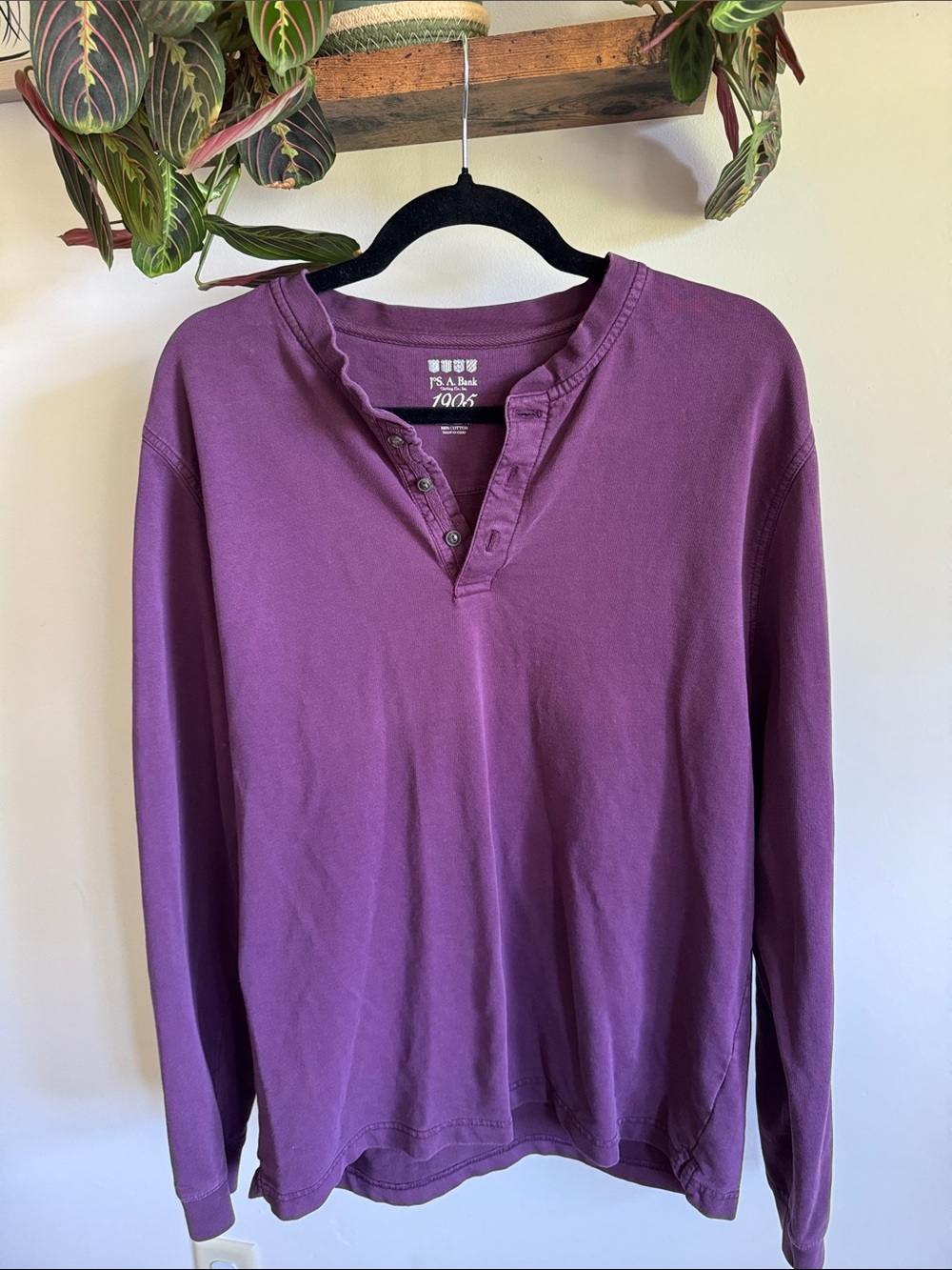 Jos. A. Bank Long-Sleeve Henley Shirt in Plum